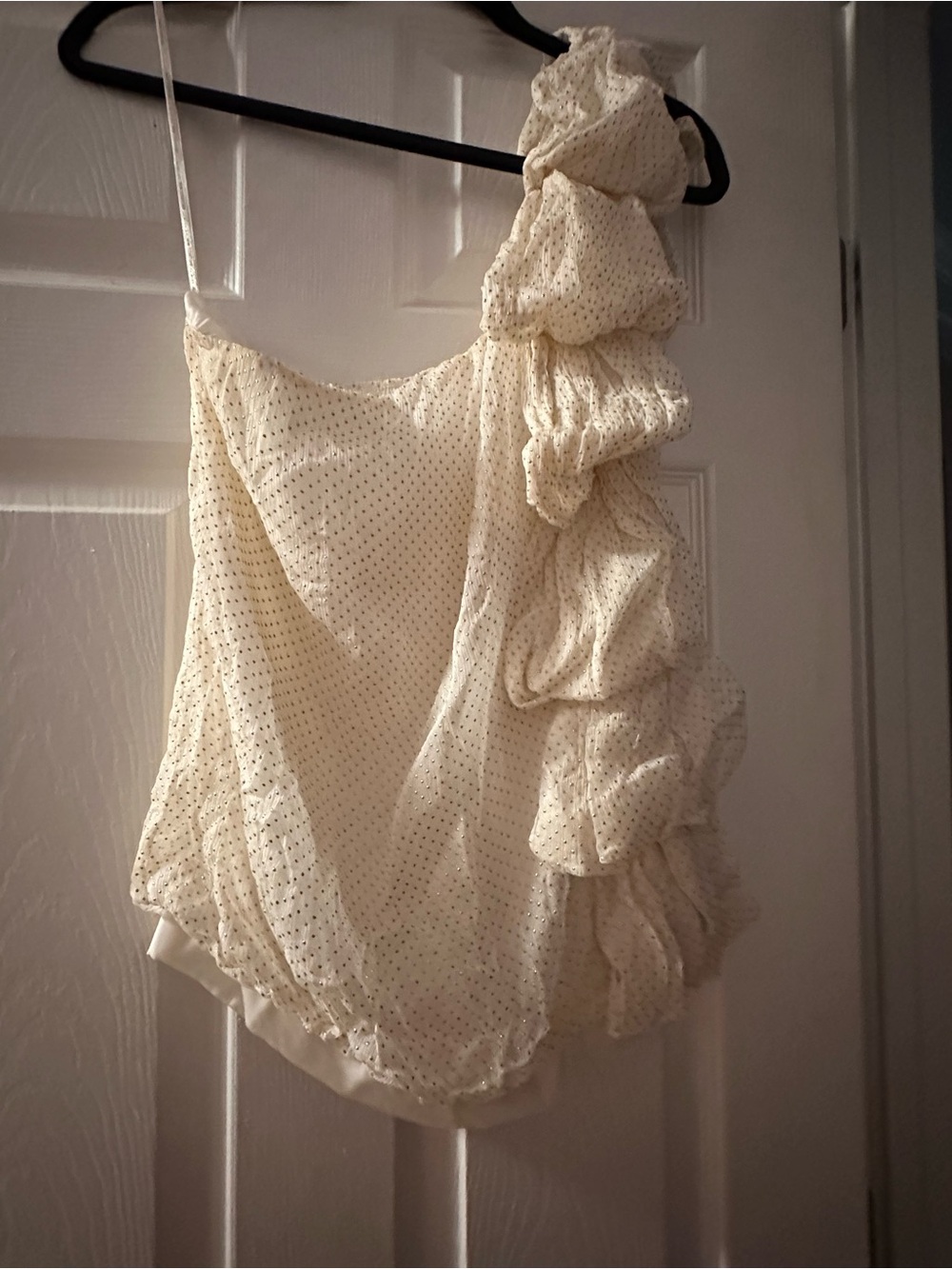MM Couture Cream One-Shoulder Ruffle Chemise